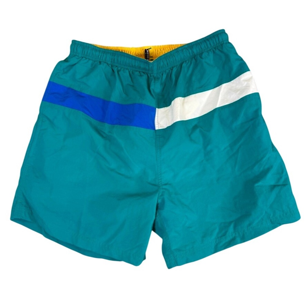 Vintage Boca Classics Mens Swim Trunks Teal Blue White Stripe Board Shorts M